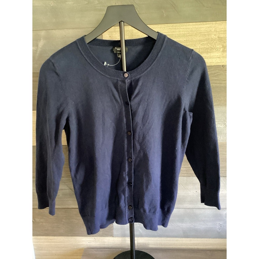 NWOT Talbots Navy Blue Button Front Cardigan Sweater Cotton 3/4 Sleeve Size XS